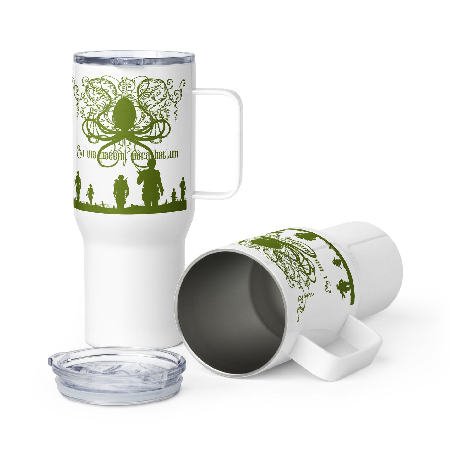 "Si vis pacem, para bellum." - If you want peace, prepare for war Travel mug with a handle