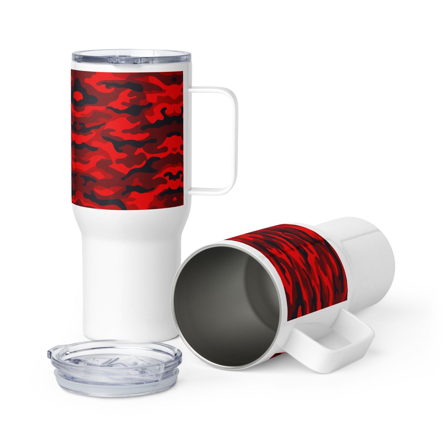 Red Camo Travel mug with a handle