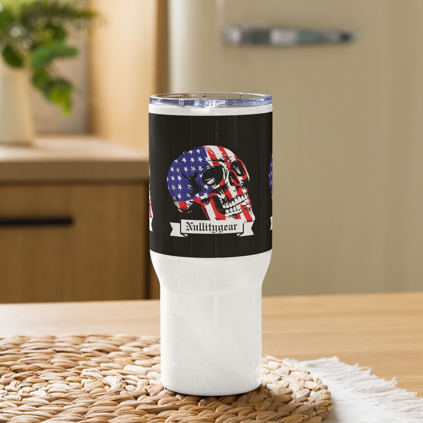 American Flag Skull Travel mug with a handle