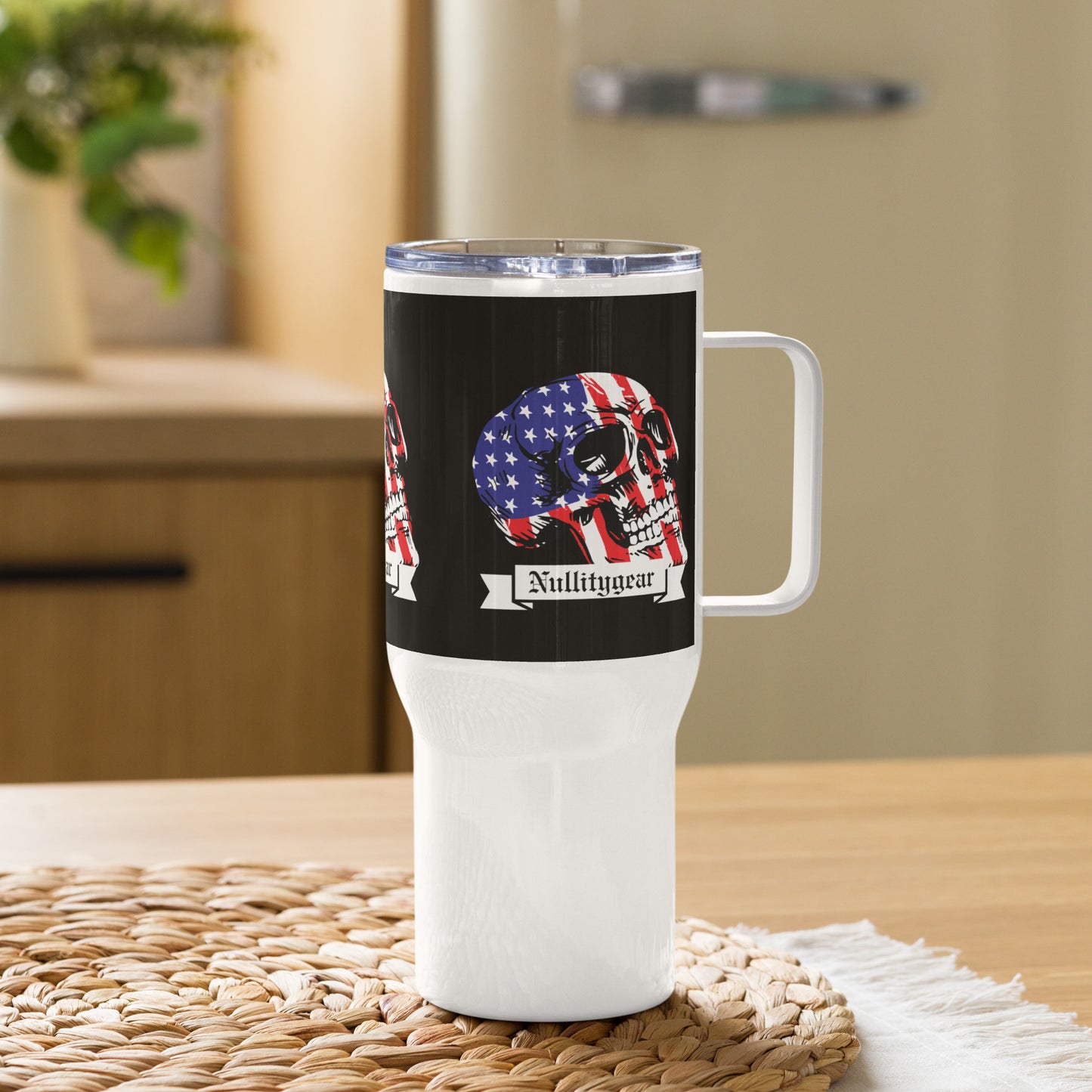 American Flag Skull Travel mug with a handle