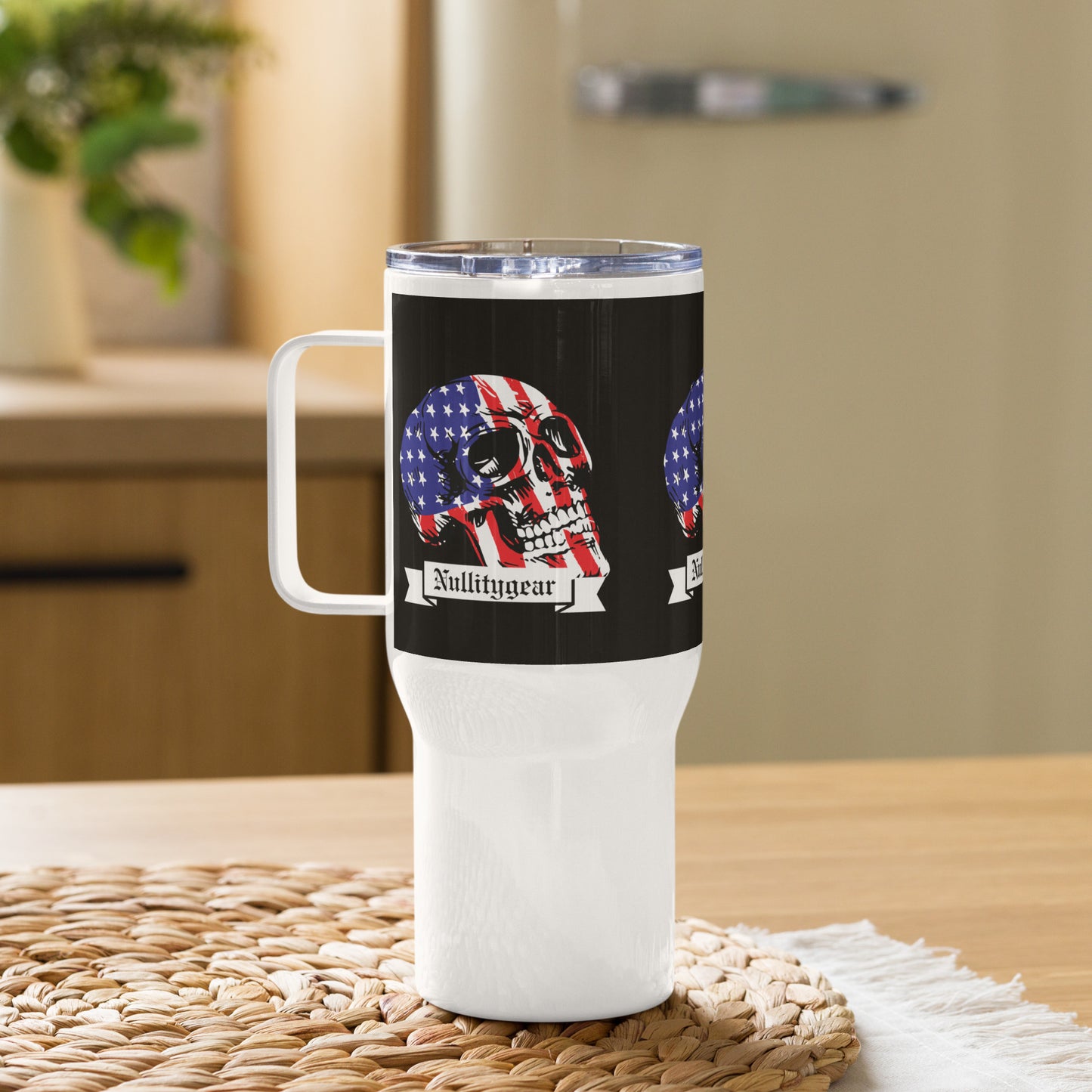 American Flag Skull Travel mug with a handle